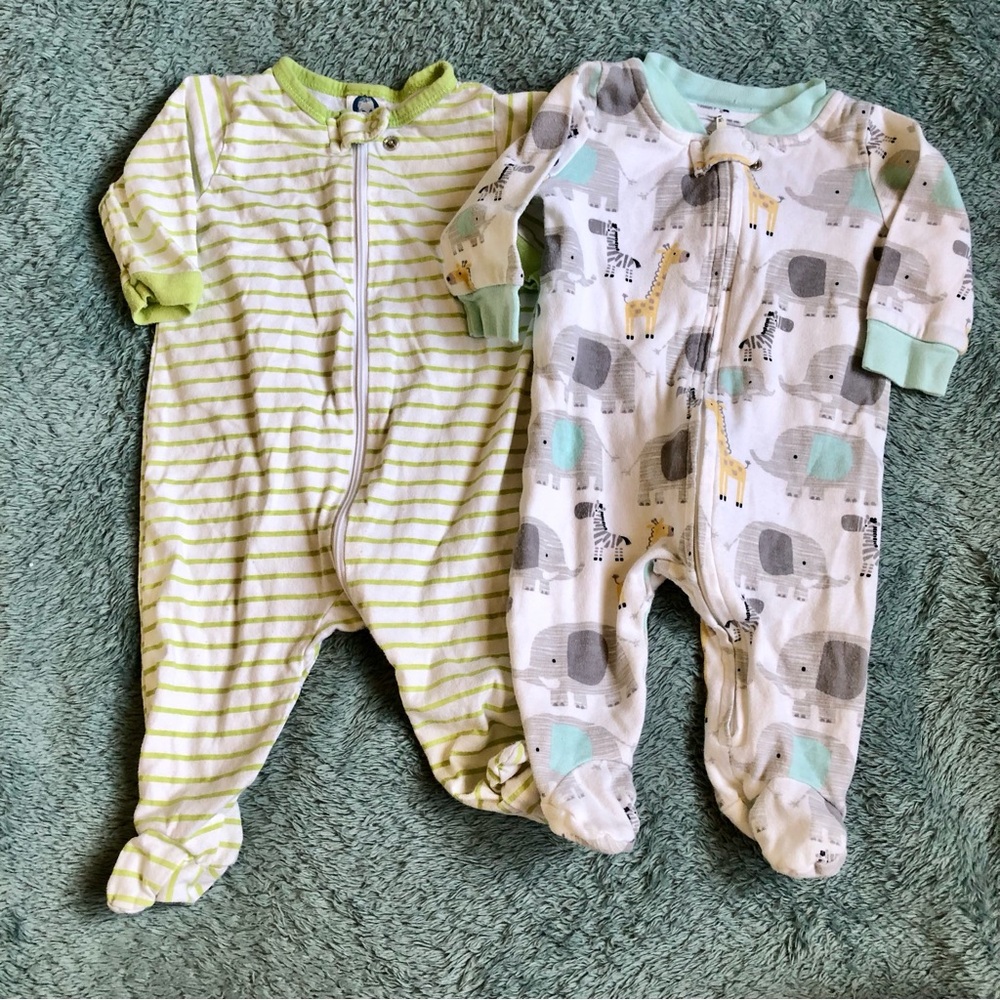 Koala Kids Green Striped and Animal Print Footies